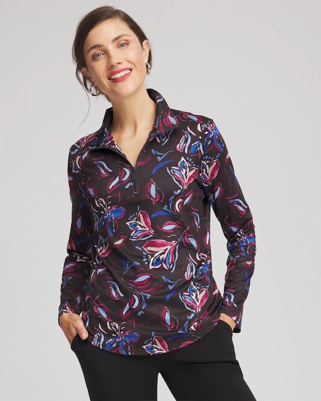 Zenergy UPF Floral Half-Zip Pullover Top